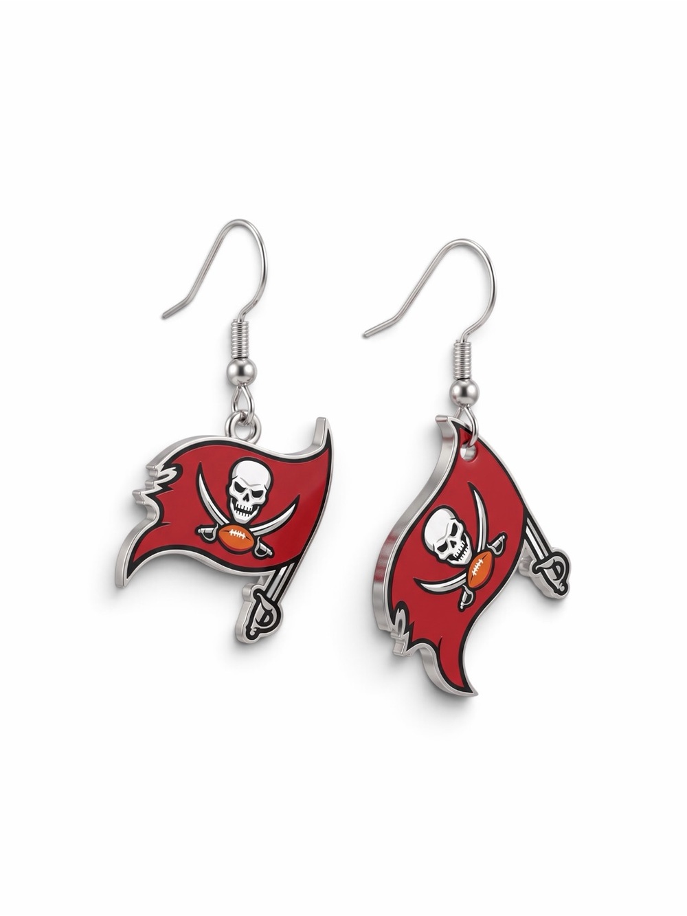 Tampa Bay Bucs Red Flag Dangle Earrings with Skull & Swords Motif